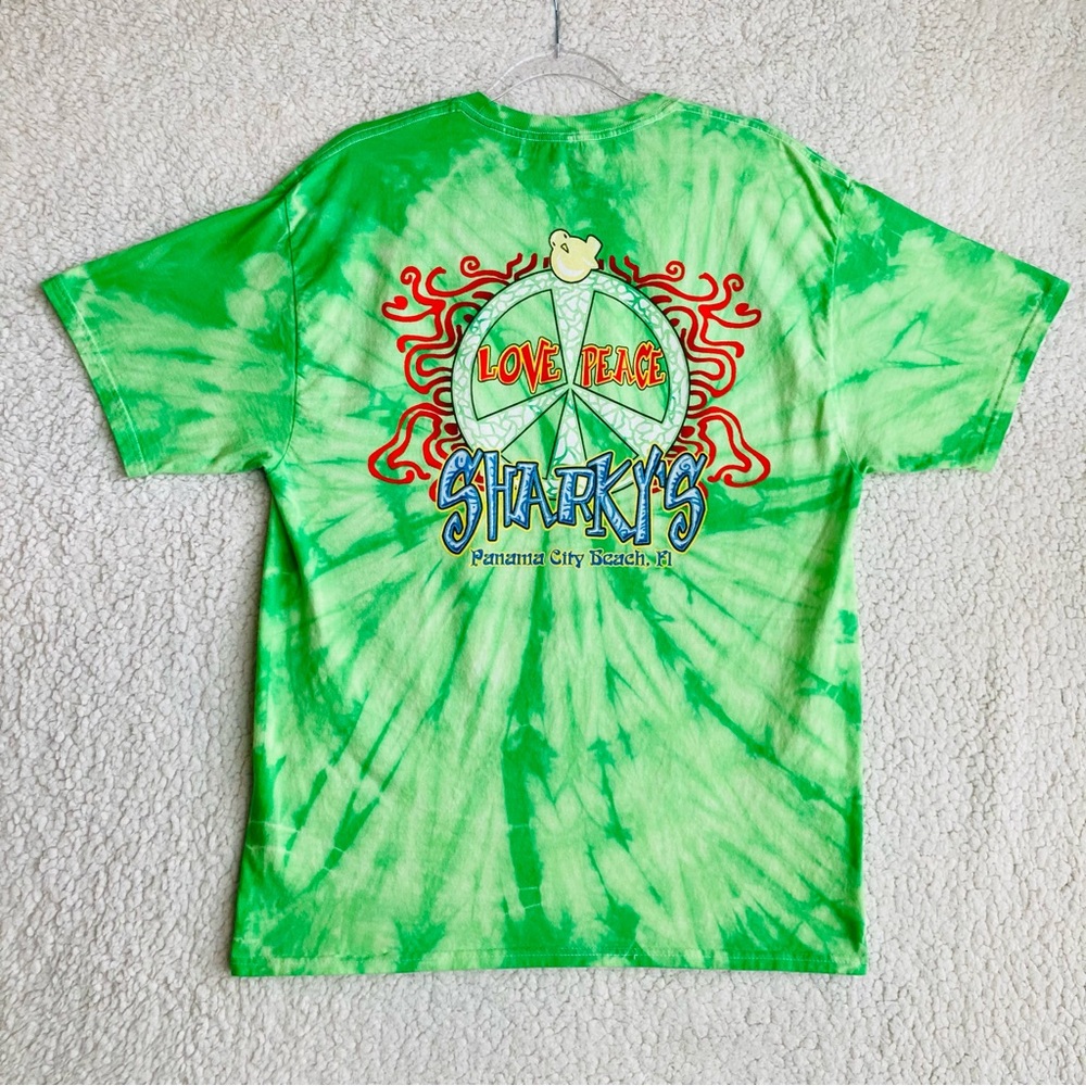 Hanes Sharky's Panama City green tie dye graphic short sleeve tee, Sz L - Picture 11 of 15